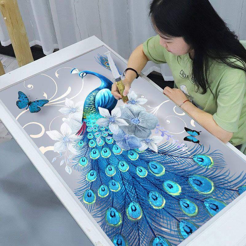 2025新款满钻带框孔雀之灵钻石画客厅玄关十字绣手工黏贴钻画小件