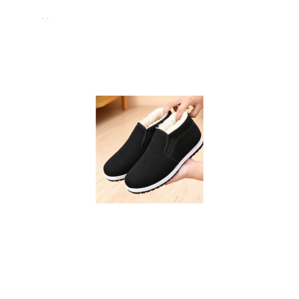 冬季老北京黑布鞋男高帮加绒加厚保暖防滑中老年爸爸老人棉鞋防水