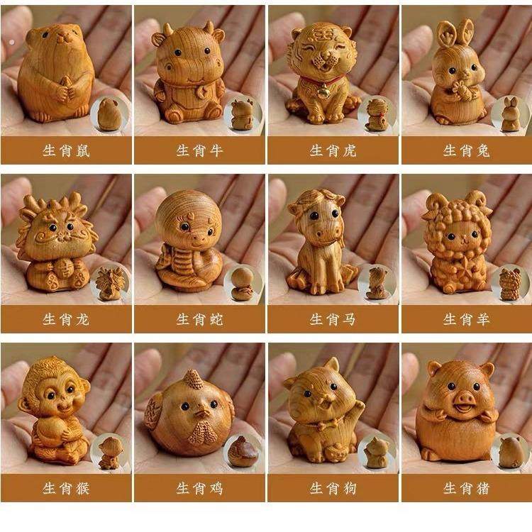 工厂直销崖柏木手把件十二生肖随身盘玩中式可爱生肖文玩小手把件