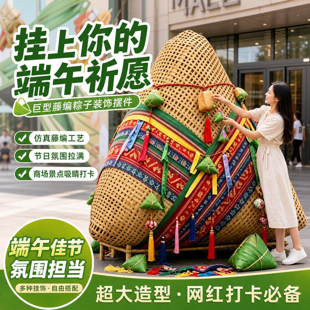 端午节美陈装饰巨型竹编粽子大型商场摆件粽网红打卡挂件橱窗氛围