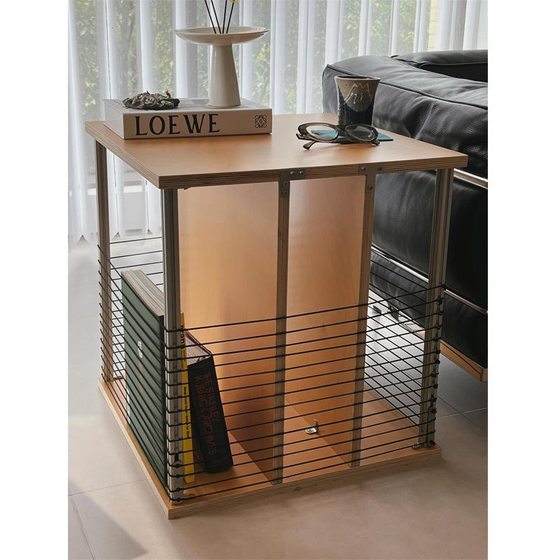 简约现代家用小户型沙发边几铝型材桦木海洋板茶几便捷可移动角几