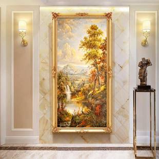 欧式入户玄幻壁画油画客厅走廊过道竖版装饰画聚宝盆玄关风景挂画