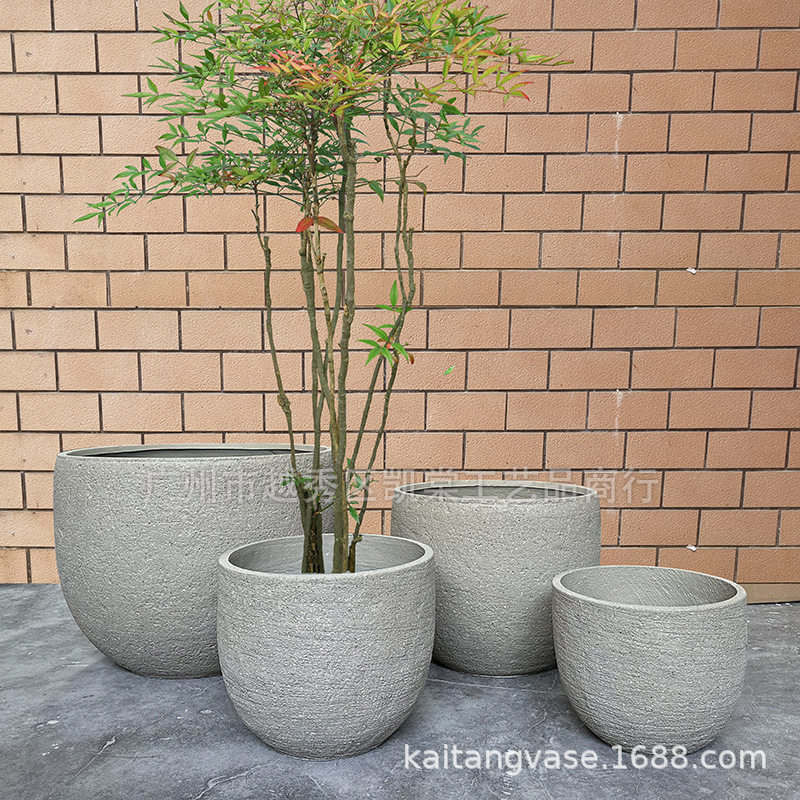 现代简约圆形水泥种植花盆室内户外庭院花园别墅绿植设计景观摆设