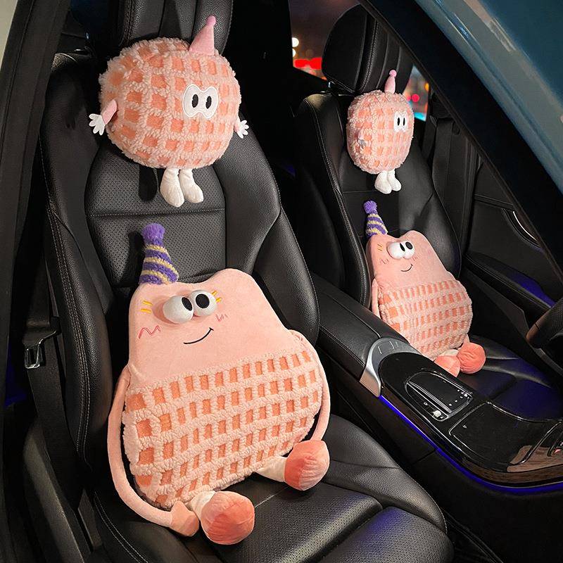 汽车头枕冬季可爱卡通车用柔软颈枕靠枕时尚女神记忆棉汽车腰靠