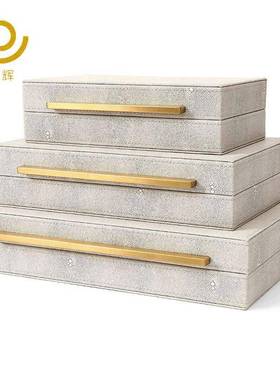 简约样板房米色装饰盒衣帽间妆台首饰盒收纳盒软装饰品家居摆件