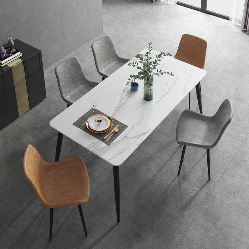 岩板餐桌现代简约家用小户型轻奢餐桌北欧岩板面长方形餐桌椅组合