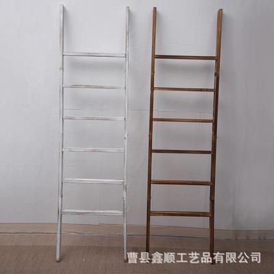 松木阶梯式毛巾架家用落地式浴巾收纳架复古做旧毛毯架实木整理架