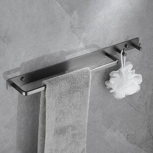 枪灰高档全铜毛巾架浴室免打孔壁挂毛巾环带挂钩卫生间置物架新款