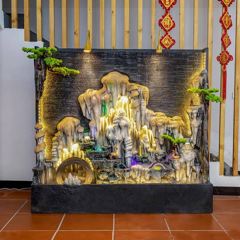 中式风水轮大型落地屏风装饰公司客厅招财流水摆件循环水开业贺礼