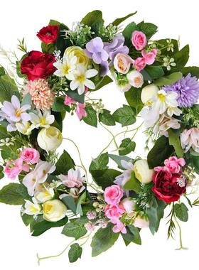 2025TEMU新款春季欧式仿真茶花家居门窗墙壁饰花环现货供应