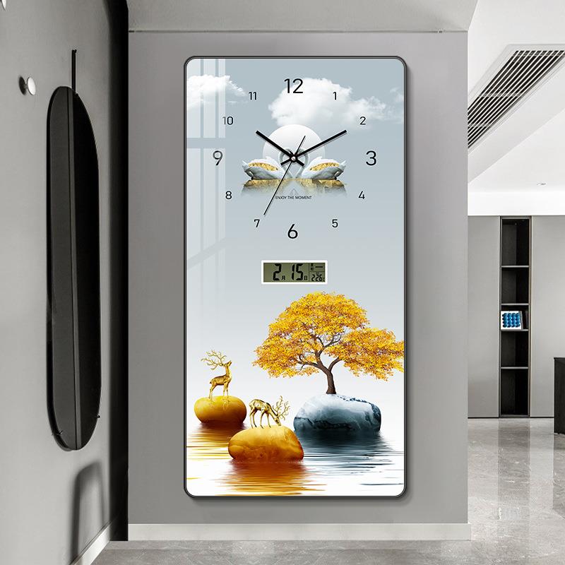 2024新款现代轻奢玄关装饰画钟表挂钟客厅电子万年历时钟表挂墙画