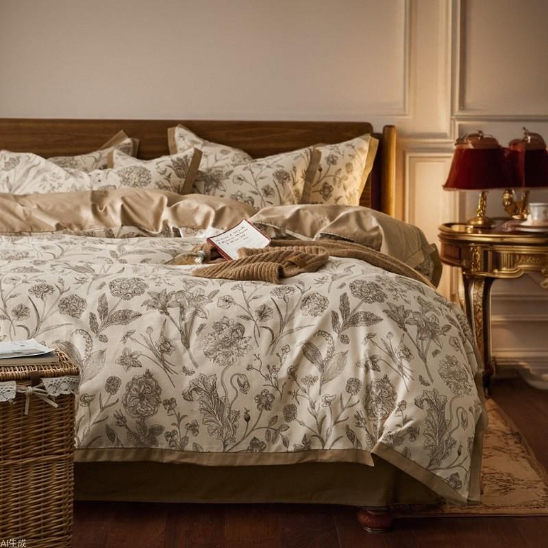 全棉加厚磨毛四件套冬季纯棉床单被套美式复古风秋冬季印花四件套