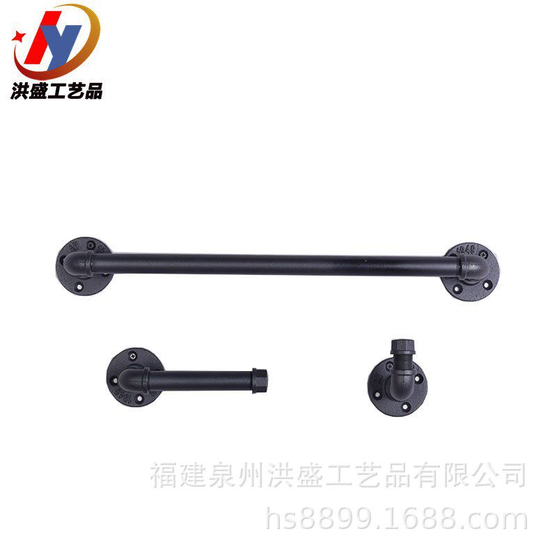 热销美式工业风水管铁艺防锈浴室纸巾架衣帽挂钩毛巾架浴室3件套