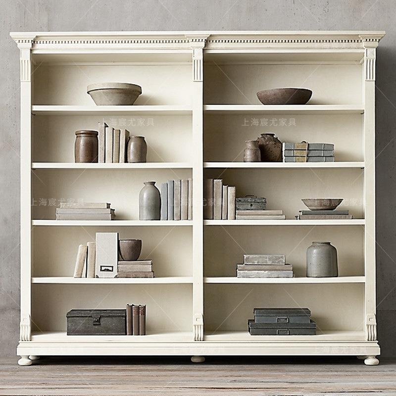 法式实木复古玻璃双门餐边柜陈列柜美式乡村橡木客厅书柜展示柜