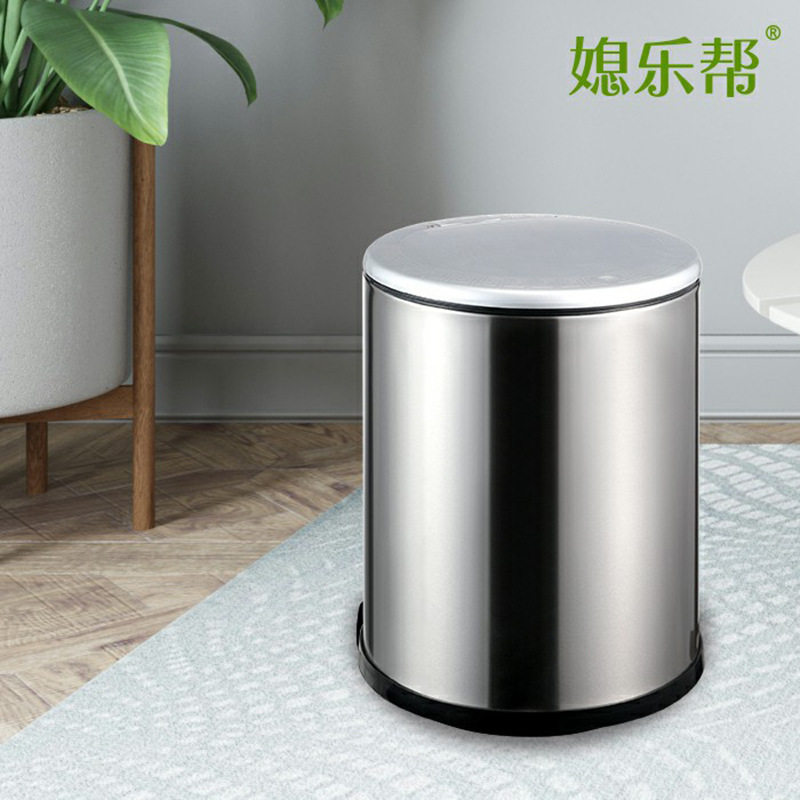 茶水桶干电池按压式椭圆智能垃圾桶10L不锈钢家用茶水桶