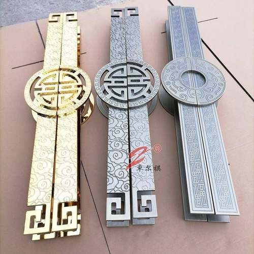卓尔祺直销精雕铝艺拉手酒店玻璃门把手仿古实心雕刻扶手LOGO