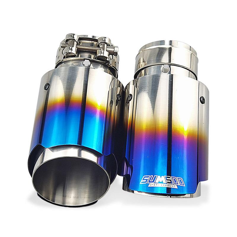 不锈钢排气管尾喉直销单出直边款烤蓝汽车改装通用排气尾嘴