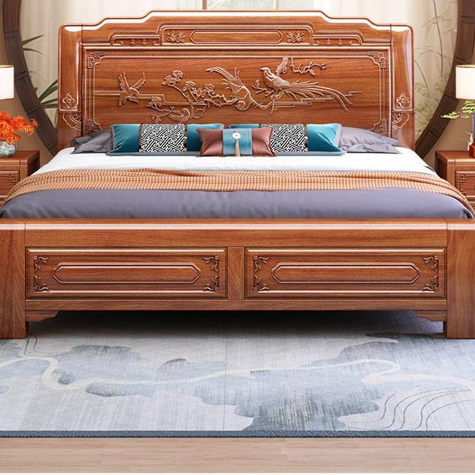 中式金花梨木实木床双人床1.8米榫卯结构古典雕花加厚工艺实木床