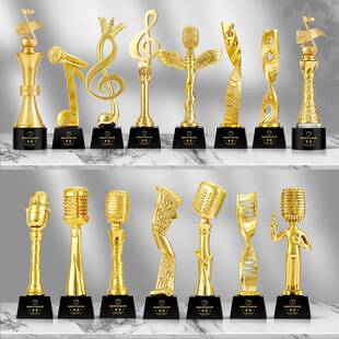 音乐水晶树脂奖杯制作金话筒好声音十佳歌手唱歌辩论比赛奖品摆件