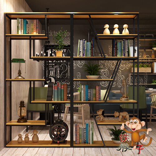 铁艺屏风办公室隔断装饰置物架客厅卧室实木书架工业风玄关展示架