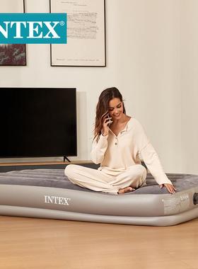 INTEX64112灰色USB内置电泵单人线拉空气床植绒充气床垫