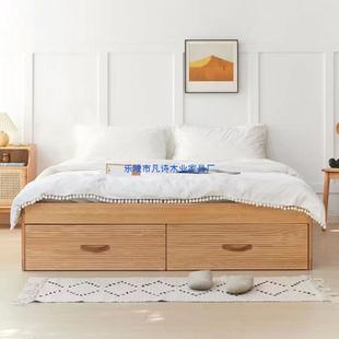 北欧纯实木榻榻米储物床现代橡木1.5/1.8米双人床无床头落地矮床