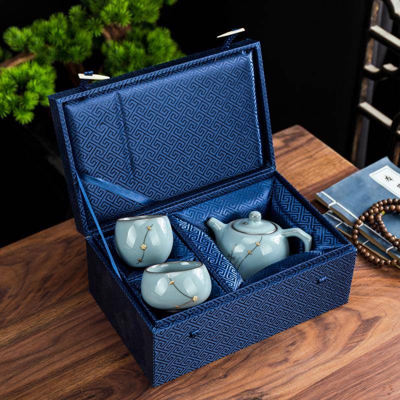 锔钉茶壶汝窑一壶二杯功夫泡茶壶茶杯茶具小套装盖碗复古陶瓷补钉