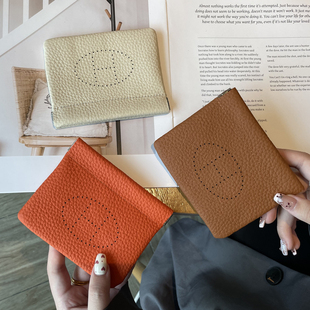 H家真皮零钱包女牛皮镂空卡包车钥匙口红收纳包迷你精致证件包