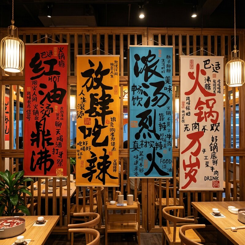 火锅店墙面装饰挂布麻辣烫串串店内市井风格海报砂锅背景壁画定制