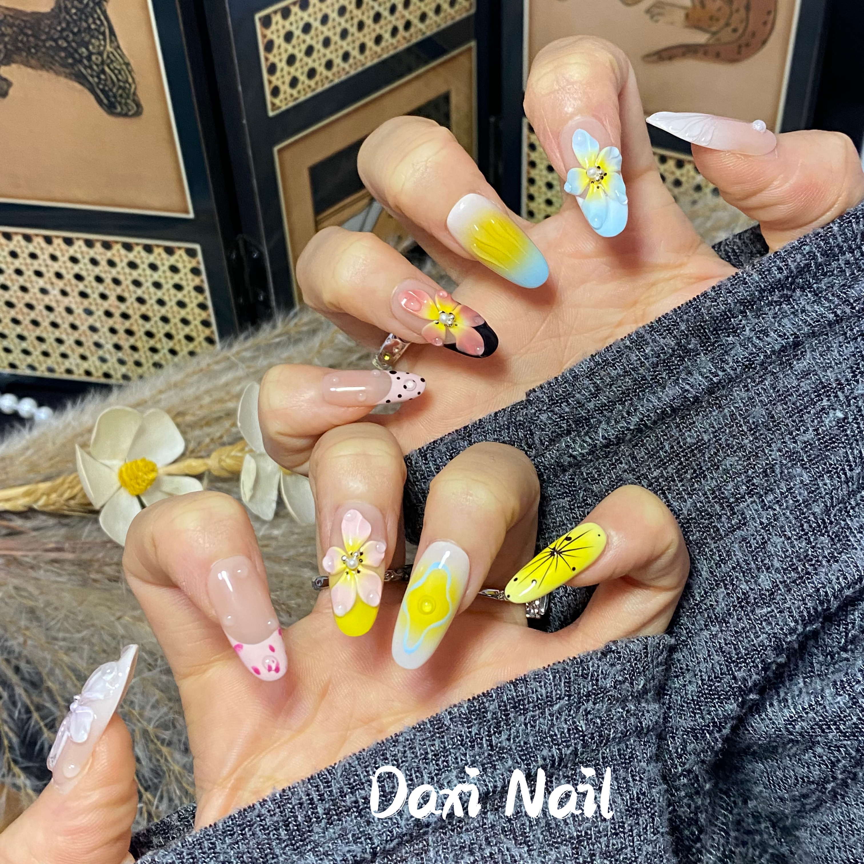 大喜DAXI【花之物语】2025纯手工婚礼穿戴甲中长款多巴胺活力雕花