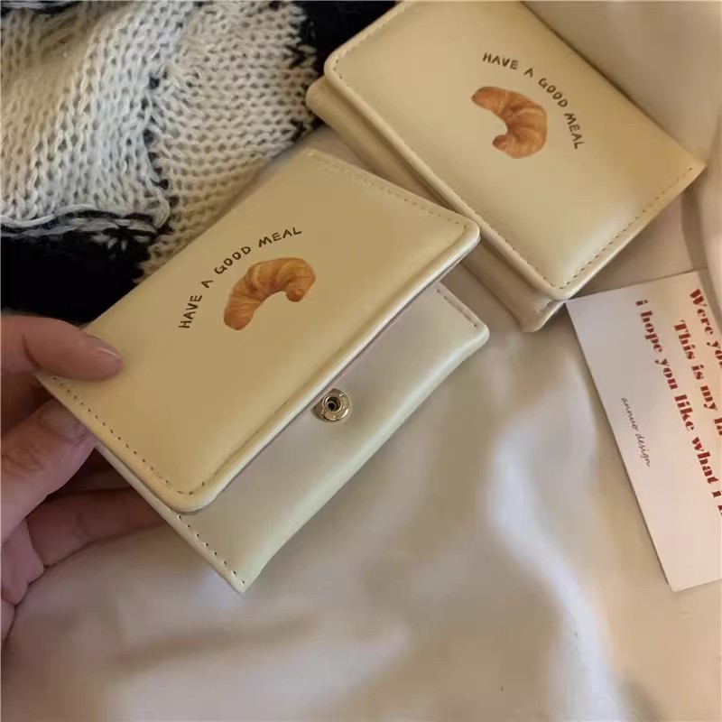 黄油吐司ins可爱奶黄色短款三折钱包韩版卡通学生小众卡包零钱包