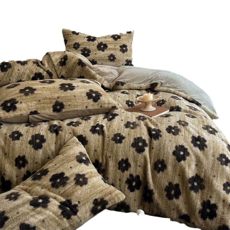 复古山茶花仿羊绒牛奶绒四件套秋冬季保暖珊瑚绒被套床单床笠,床上用品,床品套件/四件套/多件套,淘宝优惠券,粉丝福利购,淘宝优惠卷