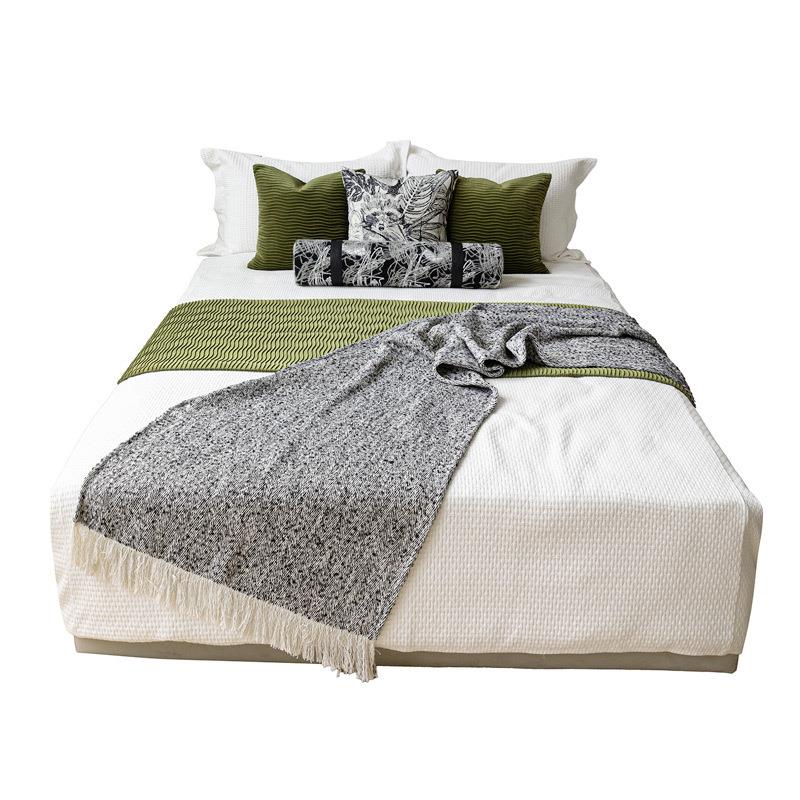 现抱代简约样间绿色旗枕10件FUY板套北欧民宿床尾床巾靠枕软装床