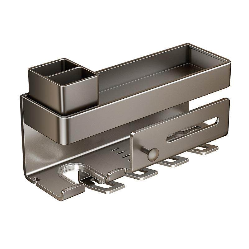 枪灰多功能轻奢牙刷杯置物架卫生间壁挂免打孔墙上化妆品收纳架子,家庭/个人清洁工具,吹风机置物架,淘宝优惠券,粉丝福利购,淘宝优惠卷