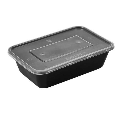 惠闻黑色650打包盒长方形一次性餐盒方盒500ml快餐盒塑料饭盒商用