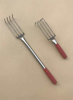 304不锈钢赶海耙子n 4齿6齿8齿短柄耙 焊接园艺园林草耙 红色手柄