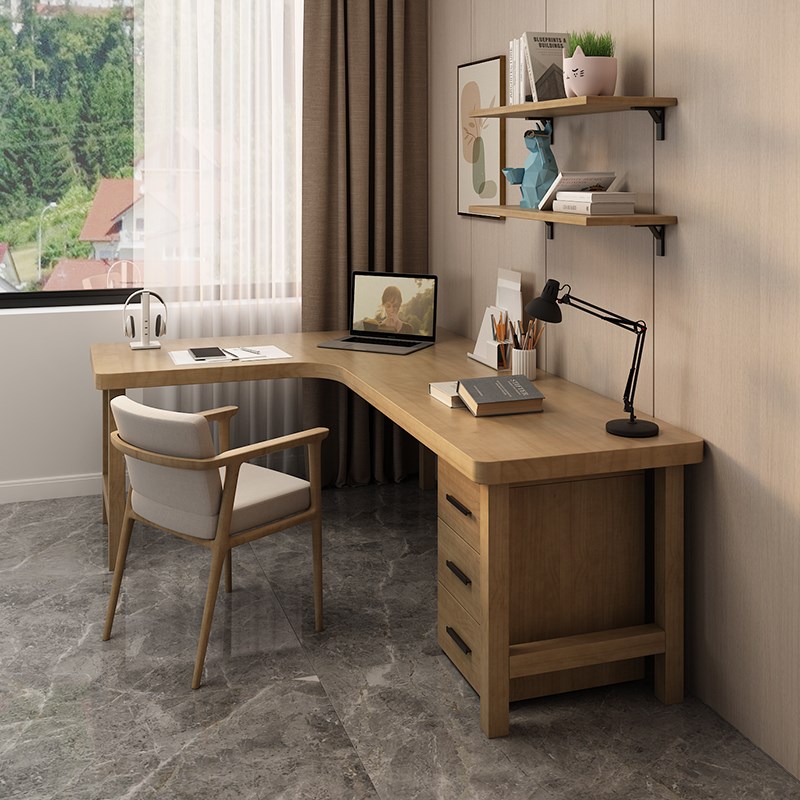 实木转角书桌台式电脑桌卧室家用L型办公桌简约现代工作台电竞桌
