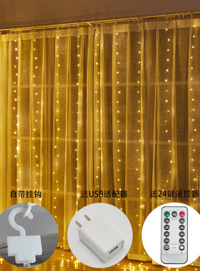 LED八功能遥控窗帘灯 房间宿舍装饰灯 少女心 铜线铜丝灯 UB流水