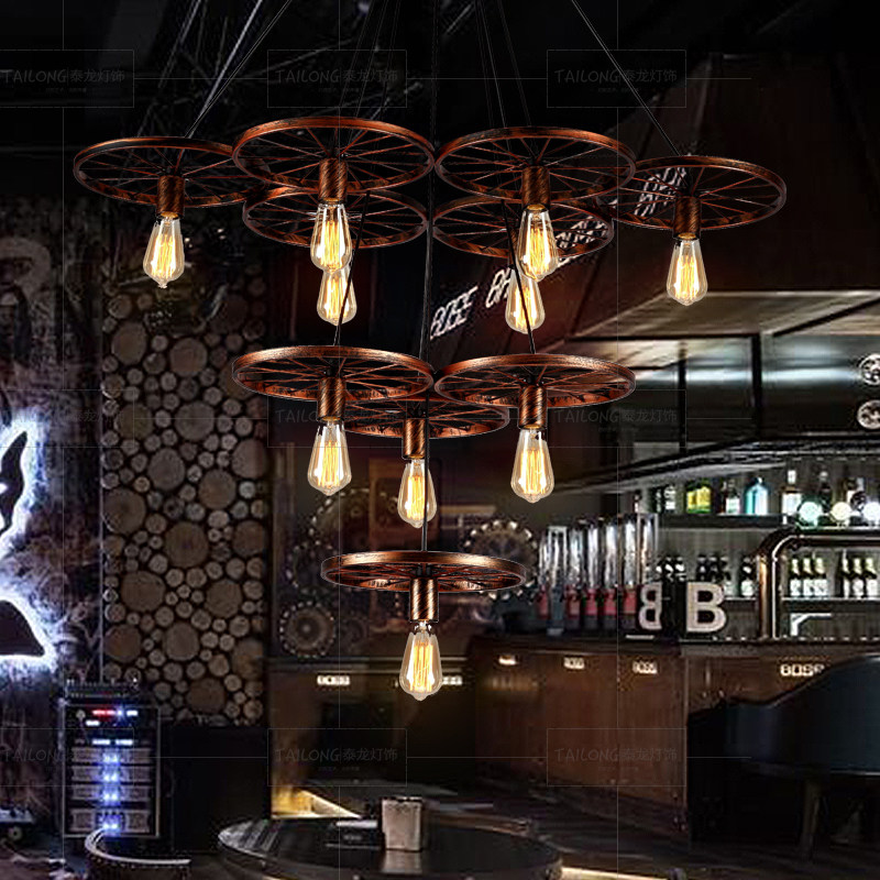 复古怀旧铁艺l吊灯工业风个性酒吧台网咖装饰创意车轮吊灯,家装灯饰光源,客厅吊灯,淘宝优惠券,粉丝福利购,淘宝优惠卷