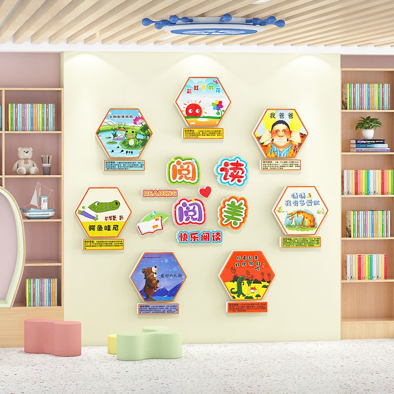 幼儿园阅读区图书角环创绘馆面装饰班级走廊阅览教室布置