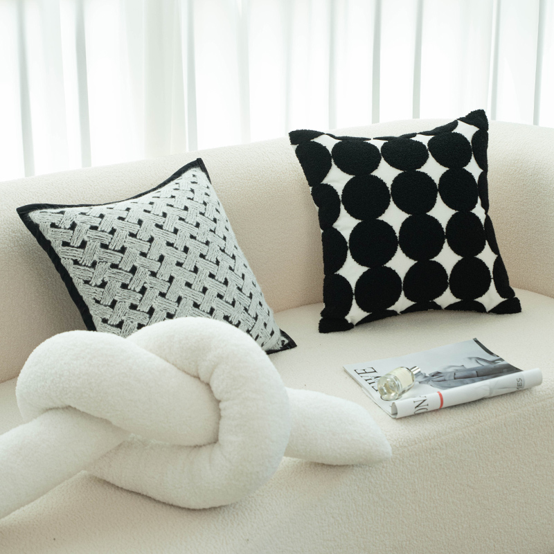 in民宿风艺术扭扭条沙发抱枕靠垫靠背样板间黑白极简靠枕不含芯