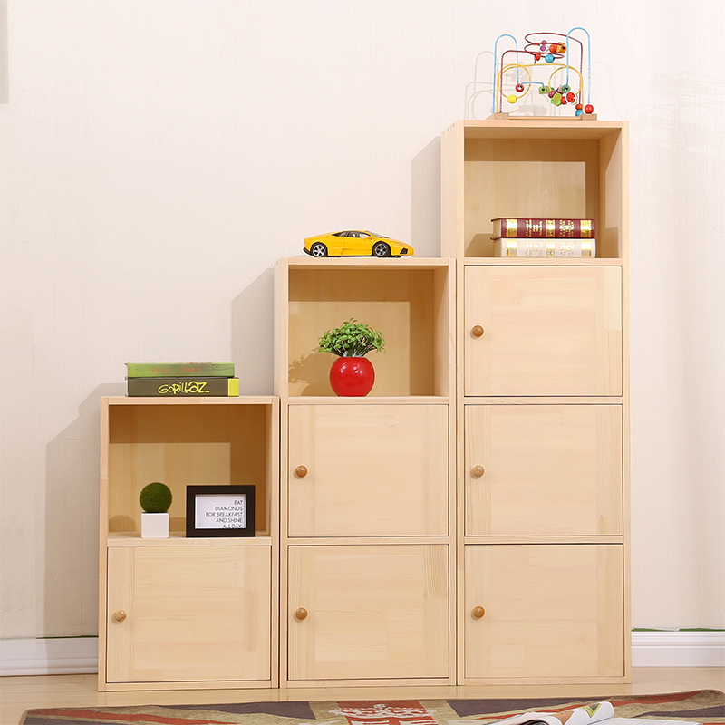 儿童实木书柜储物柜松木书架自由组合收纳柜子书橱带柜门简约组装