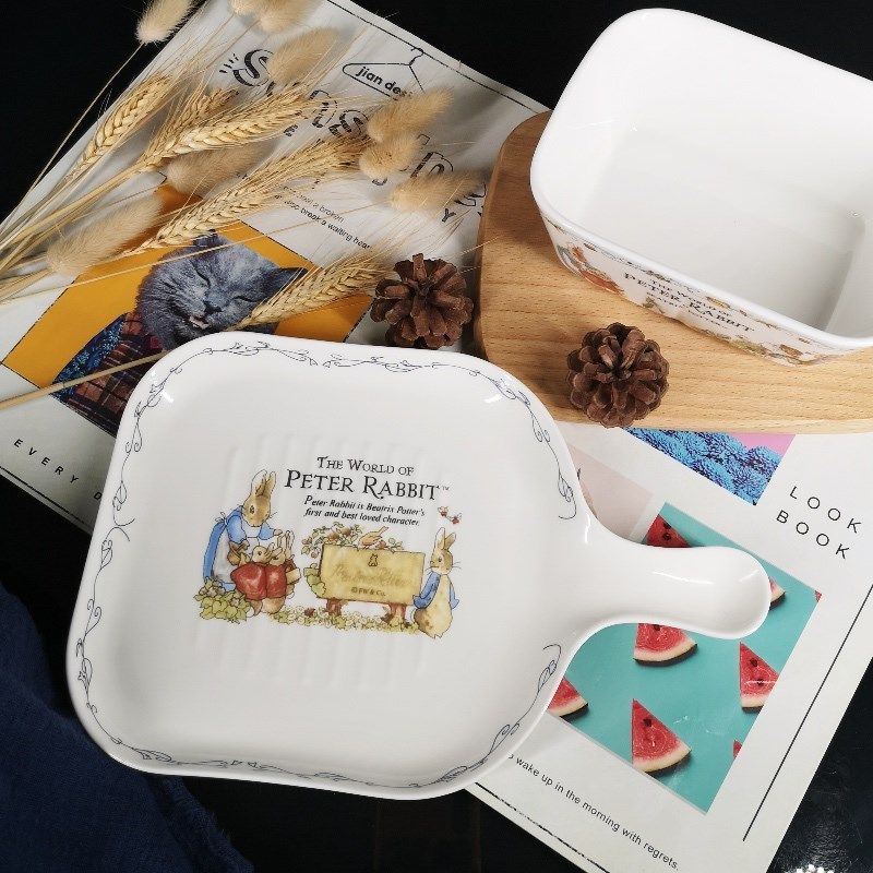 出口骨瓷彼得兔欧式 甜点西餐方形盘烘焙芝士焗饭碗 黄油盒
