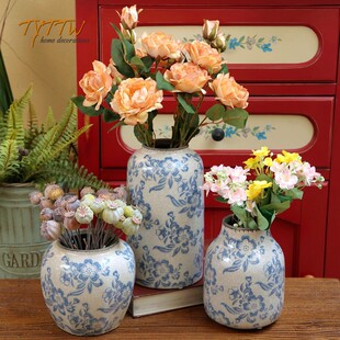 新青古法冰裂纹陶瓷瓶器桌面书房办公室样板间装饰摆饰