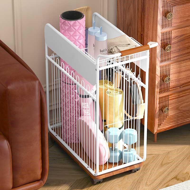 瑜伽垫收纳筐运动健身器材置物架带F轮家用放羽毛球哑铃夹缝储物