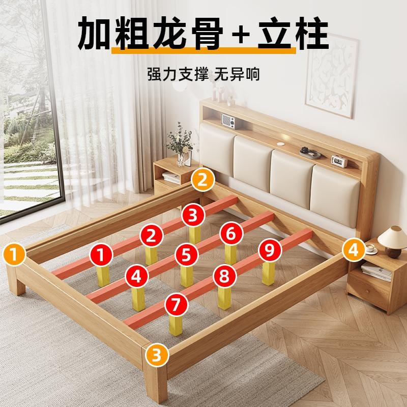 实木床现代简约1.8米双人床主卧1.5F米出租房储物床1.2米单人床架