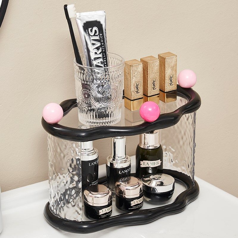 奶油风浴室洗漱台置物架卫生间台面化妆护肤品香水桌面收纳盒架子