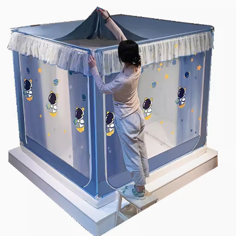 蚊帐家用2024新款2米x2米u床遮光儿童防摔床帘一体床幔150x190蚊