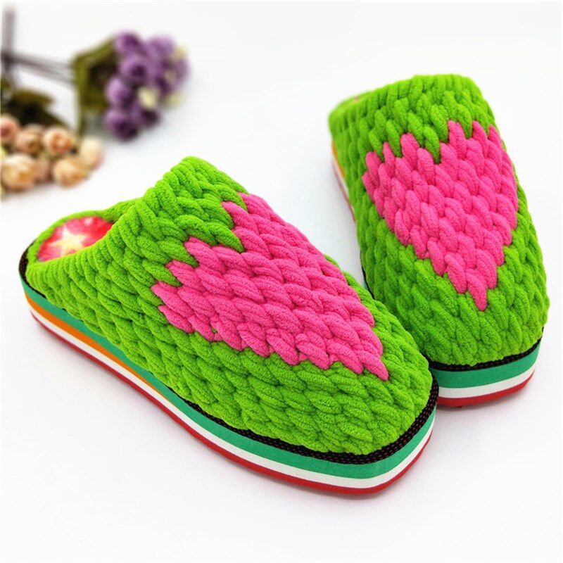 钩针冬季拖鞋女材料包手工编织教程勾毛线团棉鞋底diy粗线 冰条线