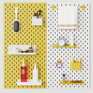洞洞板配a件主机架挂钩收纳盒挂篮壁挂式免打孔层板置物架